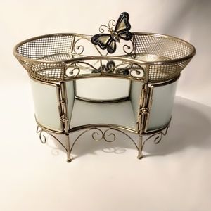 Unique Vintage Mid Century Modern Metal and Frosted Glass Jewelry Chest